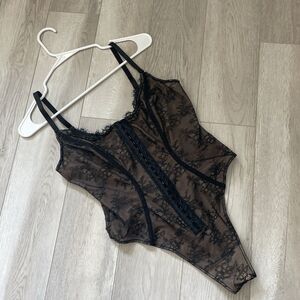 Shapellx Lace Bodysuit corset lined womens Black (large) going out intimates